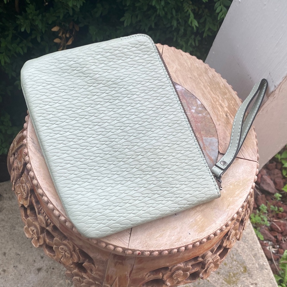 Mint Green Leather Patricia Nash Leather Embossed Woven Wristlet